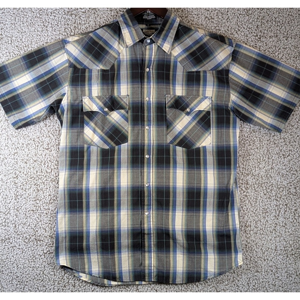Young Bloods Pearl Snap Button Up Shirt Men Size Medium Black Plaid Short Sleeve